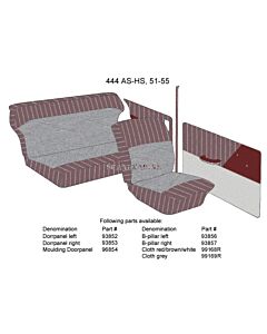 Bekleding PV444 B stijl Links rood/grijs type AS-HS 1951-1955